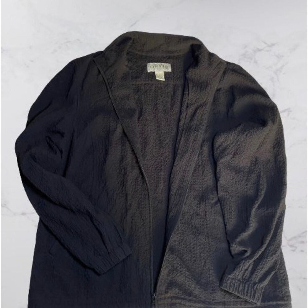 Orvis Lightweight Seersucker Jacket Black Full Zip Packable Travel Women L